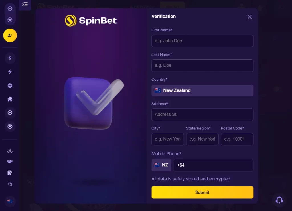 Spin Bet Casino verification after login