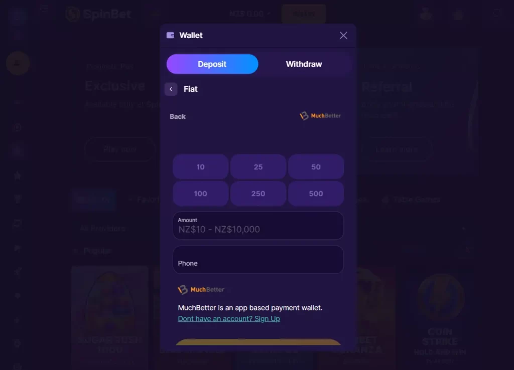 SpinBet Casino Deposit