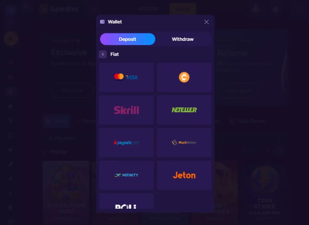 SpinBet Casino Payment Methods