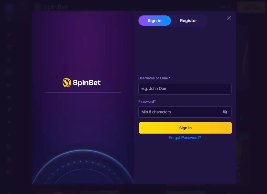 SpinBet login